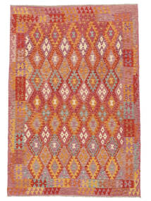 204X294 Tappeto Orientale Kilim Afghan Old Style Marrone/Rosso Scuro (Lana, Afghanistan) Carpetvista